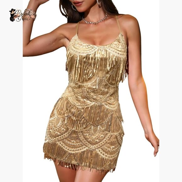 Sequin Mini Dress Backless Bodycon with Adjustable Straps for Cocktail Party